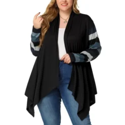 Agnes Orinda Women's Plus Size Outerwear Asymmetric Colorblock Open Front Knit Cardigan -Agnes Sales Store GUEST 577bfa2d f355 4bc9 8e4d 9e1d6e209562