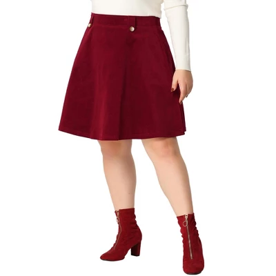 Agnes Orinda Women's Plus Size Corduroy Button Decor Elastic Waist A-Line Skirts 7 Agnes Orinda Women's Plus Size Corduroy Button Decor Elastic Waist A-Line Skirts - Image 7