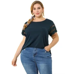 Agnes Orinda Women's Plus Size Lace Panel Elegant Work Short Sleeve Top -Agnes Sales Store GUEST 57abb243 ff09 4f4c 908e 4fea53d4fc9a