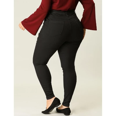 Agnes Orinda Women's Plus Size Mid Rise Zip Fly Skinny Ripped Jeans 4 Agnes Orinda Women's Plus Size Mid Rise Zip Fly Skinny Ripped Jeans - Image 4