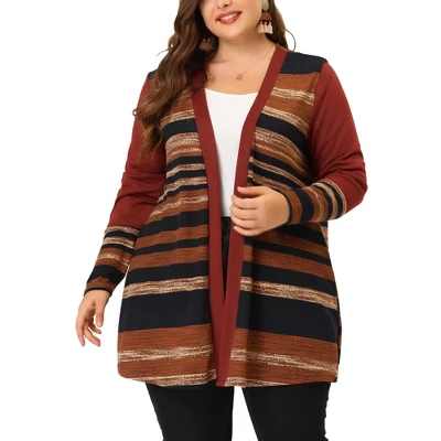 Agnes Orinda Women's Plus Size Long Open Front Striped Sweater Knit Cardigans 5 Agnes Orinda Women's Plus Size Long Open Front Striped Sweater Knit Cardigans - Image 5