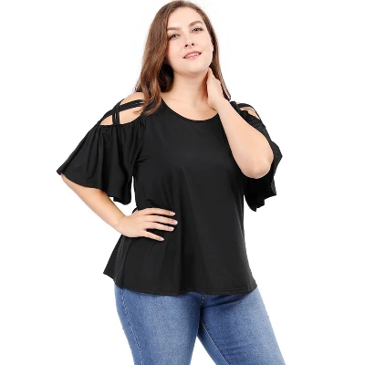 Agnes Orinda Women's Plus Size Summer Fashion Cold Shoulder Ruffle Trumpet Sleeve Blouses 6 Agnes Orinda Women's Plus Size Summer Fashion Cold Shoulder Ruffle Trumpet Sleeve Blouses - Image 6
