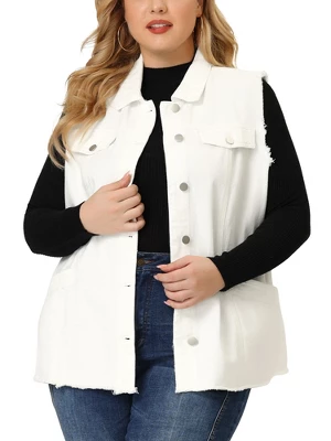 Agnes Orinda Women's Plus Size Denim Button Down Raw Hem Denim Vests 8 Agnes Orinda Women's Plus Size Denim Button Down Raw Hem Denim Vests - Image 8