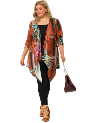 Agnes Orinda Women's Plus Size Tropical Asymmetrical Hem Knit Cardigan 2 Agnes Orinda Women's Plus Size Tropical Asymmetrical Hem Knit Cardigan - Image 2