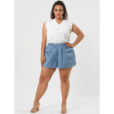 Agnes Orinda Women's Plus Size Drawstring Elastic Waist Pockets Denim Shorts 2 Agnes Orinda Women's Plus Size Drawstring Elastic Waist Pockets Denim Shorts - Image 2