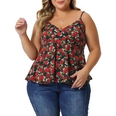 Agnes Orinda Women's Plus Size Peplum Adjustable Strap Outfits Floral Camisole 1 Agnes Orinda Women's Plus Size Peplum Adjustable Strap Outfits Floral Camisole