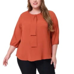 Agnes Orinda Women's Plus Size Chiffon 3/4 Sleeve Tie Front Work Elegant Blouse -Agnes Sales Store GUEST 5a36b822 8935 42d1 98d8 e8ceb3954266