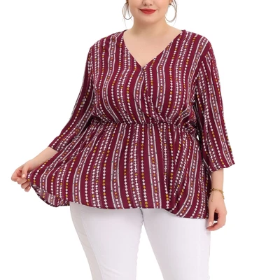 Agnes Orinda Women's Plus Size Peplum Fall V Neck Boho Striped Babydoll Blouses 7 Agnes Orinda Women's Plus Size Peplum Fall V Neck Boho Striped Babydoll Blouses - Image 7