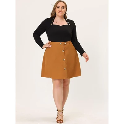 Agnes Orinda Women's Plus Size Corduroy Button Mid-Rise A-Line Mini Skirts 2 Agnes Orinda Women's Plus Size Corduroy Button Mid-Rise A-Line Mini Skirts - Image 2
