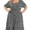 Agnes Orinda Women's Plus Size Ruffle Hem Smocked Waist Floral MIdi Shirt Dress