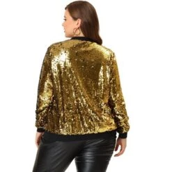 Agnes Orinda Women's Plus Size Party Metallic Sequin Sparkle Zip Bomber Jackets -Agnes Sales Store GUEST 5ae62228 81e6 4673 aa8d 79b8272c108c
