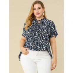 Agnes Orinda Women's Plus Size Self Tie Ruffle Pleated Floral Blouse -Agnes Sales Store GUEST 5af2c369 3ad3 49de 83ab d62eae199274