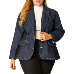 Agnes Orinda Women's Plus Size Denim Notched Lapel Color Block Stretch Blazer -Agnes Sales Store GUEST 5b028739 d271 461d 8e33 1f3ec38d834f