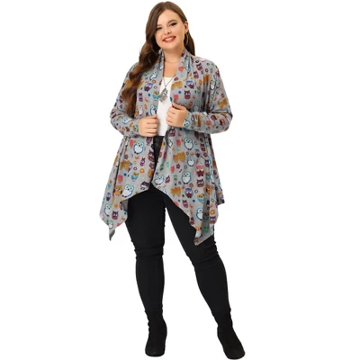 Agnes Orinda Women's Plus Size Owl Print Sweater Kint Cardigans 2 Agnes Orinda Women's Plus Size Owl Print Sweater Kint Cardigans - Image 2