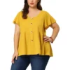 Agnes Orinda Women's Plus Size Summer Flare Sleeve Button Front Peplum Shirts