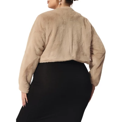 Agnes Orinda Women's Plus Size Winter Warm Collarless Faux Fur Fuzzy Cropped Cardigan 3 Agnes Orinda Women's Plus Size Winter Warm Collarless Faux Fur Fuzzy Cropped Cardigan - Image 3