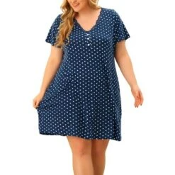 Agnes Orinda Plus Size Nightgown For Women Polka Dots V Neck Short Sleeve Nightdress -Agnes Sales Store GUEST 5c926518 12de 4362 8fff 0fd1a69a5271