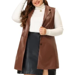 Agnes Orinda Women's Plus Size Fashion Outfits Sleeveless Lapel PU Jacket Vests -Agnes Sales Store GUEST 5cf6d503 4357 4e51 8491 58985229d6f8