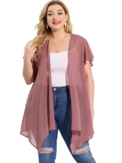 Agnes Orinda Women's Plus Cardigans Flare Sleeve High Low Elegant Swiss Dots Cardigan -Agnes Sales Store GUEST 5d8e3a52 e648 4b57 a632 59ef13a8aed8