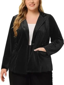Agnes Orinda Women's Plus Size Velvet Button Notched Lapel Formal Office Blazers -Agnes Sales Store GUEST 5d9bd74e 93b7 4ece 85d2 de66998c4f58