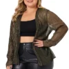 Agnes Orinda Women's Plus Size Metallic Sheer Open Front Long Sleeve Lightweight Cardigans