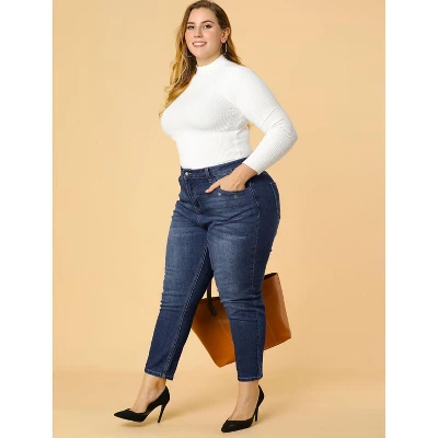 Agnes Orinda Women's Plus Size Denim Mid-Rise Stretch Washed Skinny Jeans 2 Agnes Orinda Women's Plus Size Denim Mid-Rise Stretch Washed Skinny Jeans - Image 2
