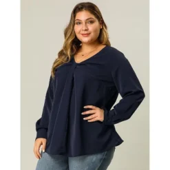 Agnes Orinda Women's Plus Size V Neck Long Sleeve Twist Knot Top -Agnes Sales Store GUEST 5e685445 80f4 4b36 a119 1ecdb8a86ef3