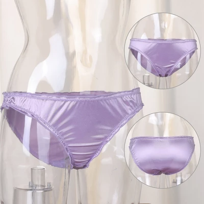 Agnes Orinda Women Plus Mid-Rise Frill Trim Elastic Waist Satin Bikini 1 Agnes Orinda Women Plus Mid-Rise Frill Trim Elastic Waist Satin Bikini