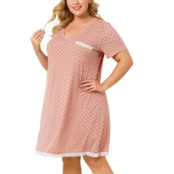 Agnes Orinda Womens Plus Size V Neck Polka Dots Short Sleeve Sleepwear Pajamas Nightgown -Agnes Sales Store GUEST 5e921239 f5df 4208 b28d 2c54cd366d6b