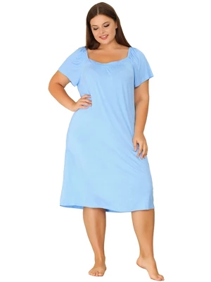 Agnes Orinda Women's Plus Size Knit Sweetheart Neck Short Sleeve Nightgowns 2 Agnes Orinda Women's Plus Size Knit Sweetheart Neck Short Sleeve Nightgowns - Image 2