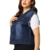 Agnes Orinda Women's Plus Jean Vest Chest Pockets Frayed Hem Single Breasted Denim Vest With Rivets