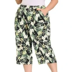 Agnes Orinda Women's Plus Size Floral Trouser Elastic Waist Casual Capri Pants -Agnes Sales Store GUEST 5ed83cf1 7aa8 4754 b778 b551eb5a35e6
