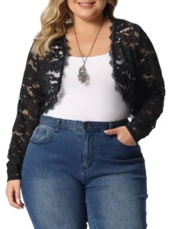 Agnes Orinda Women's Plus Size Lace Sheer Shrug Open Front Crop Cardigans -Agnes Sales Store GUEST 5ef9c115 392a 4cb3 8adc a66cbb23d2fe