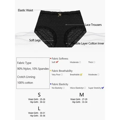 Agnes Orinda Women's Lace Trim High Rise Solid Brief Stretchy Rib Underwear 4 Agnes Orinda Women's Lace Trim High Rise Solid Brief Stretchy Rib Underwear - Image 4