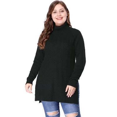 Agnes Orinda Women's Plus Turtleneck Side Slit Long Sleeve Sweater 2 Agnes Orinda Women's Plus Turtleneck Side Slit Long Sleeve Sweater - Image 2