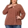 Agnes Orinda Women's Plus Size Chiffon Keyhole Long Sleeve Floral Top