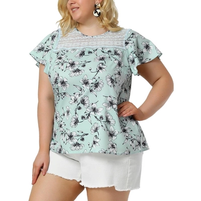 Agnes Orinda Women's Plus Size Top Floral Lace Panel Keyhole Back Flare Sleeve 8 Agnes Orinda Women's Plus Size Top Floral Lace Panel Keyhole Back Flare Sleeve - Image 8