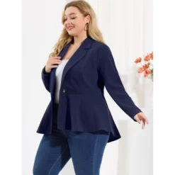 Agnes Orinda Women's Plus Size High-Low Hem Workwear Formal Peplum Blazers