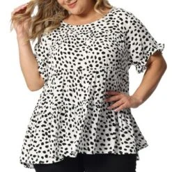 Agnes Orinda Women's Plus Size Peplum Babydoll Round Neck Flutter Sleeve Leopard Print Business Casual Blouse -Agnes Sales Store GUEST 6044881a abab 4250 9d7f 5988cd3c75f6