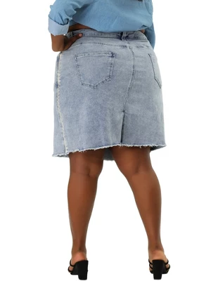Agnes Orinda Women's Plus Size Denim Embroidered Distressed Ripped Pencil Skirts 4 Agnes Orinda Women's Plus Size Denim Embroidered Distressed Ripped Pencil Skirts - Image 4