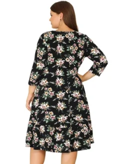 Agnes Orinda Women's Plus Size V Neck Ruffle Hem 3/4 Sleeve Elegant Floral Dresses -Agnes Sales Store GUEST 607fc766 728b 426a 97fc e0eb24c0d83e
