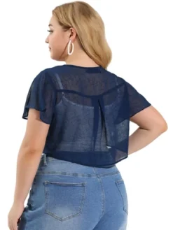 Agnes Orinda Women's Plus Size Sheer Mesh Tie Front Crop Shrug -Agnes Sales Store GUEST 60a505b4 2337 42bb 89a8 9890a15432aa