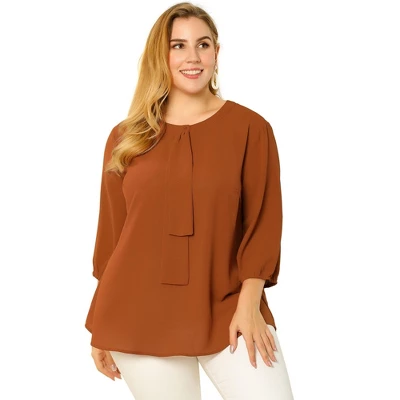 Agnes Orinda Women's Plus Size Work Round Neck Ruffle Chiffon Blouse Top 6 Agnes Orinda Women's Plus Size Work Round Neck Ruffle Chiffon Blouse Top - Image 6