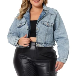 Agnes Orinda Women's Plus Size Retro Denim Notched Lapel Long Sleeve Classic Washed Crop Jean Jacket -Agnes Sales Store GUEST 6136cfa1 92f7 4f1e a292 89f0d4accd5a