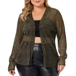 Agnes Orinda Women's Plus Size Metallic Sheer Open Front Long Sleeve Lightweight Cardigans -Agnes Sales Store GUEST 6178305c 3fc8 49c9 b3cc 13497bb1598f