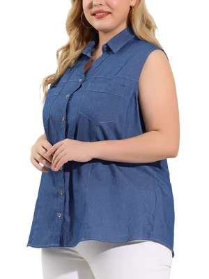 Agnes Orinda Plus Size Summer Tops For Women Sleeveless Button Down Work Shirts Chambray Blouses 2023 1 Agnes Orinda Plus Size Summer Tops For Women Sleeveless Button Down Work Shirts Chambray Blouses 2023