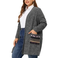 Agnes Orinda Women's Plus Size Long Sleeve Patch Pocket Open Front Knit Sweater Cardigan -Agnes Sales Store GUEST 6180f424 536a 4468 966e 62f68e3954bf