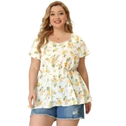 Agnes Orinda Women's Plus Size Floral Blouse Flare Sleeve Sweetheart Neck Elastic Waist Peplum Top -Agnes Sales Store GUEST 618ac644 66a1 4333 ad69 385053b48f14