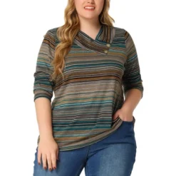 Agnes Orinda Women' S Plus Size 3/4 Sleeve V Neck Stripe Boho Knit Casual Blouse -Agnes Sales Store GUEST 61a9a0e0 4493 497d 9064 1a4a565997e2