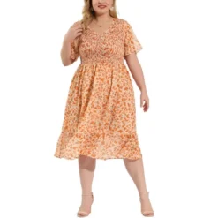 Agnes Orinda Women's Plus Size Outfits Smocked Elegant Floral Flare Midi Shirtdress -Agnes Sales Store GUEST 61be617d 908f 4ecc a051 a450545ce17e